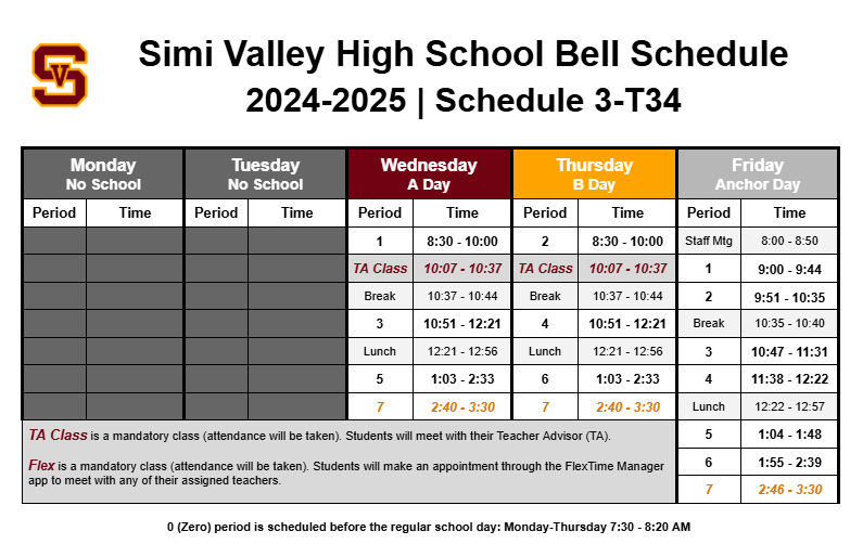 Week 19 School Schedule (1/8 - 1/10)