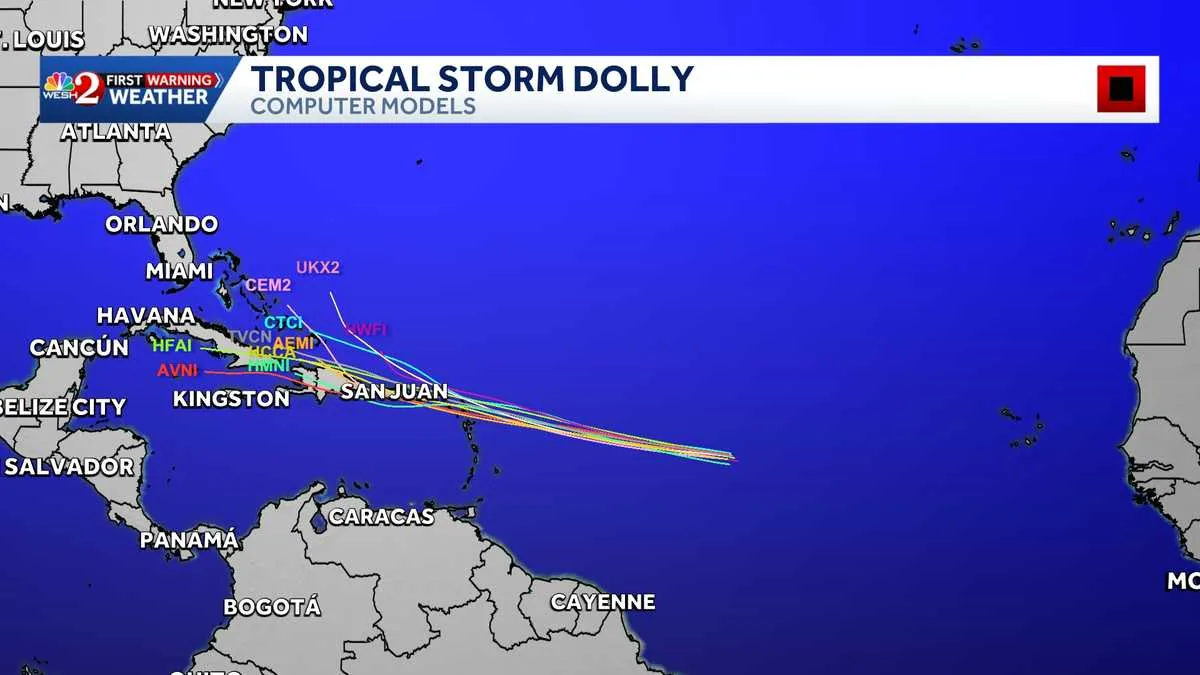 Tropical Storm Dolly Forms in the Atlantic as National Hurricane Center Begins Tracking Maps and Spaghetti Models for Central Florida Readers
