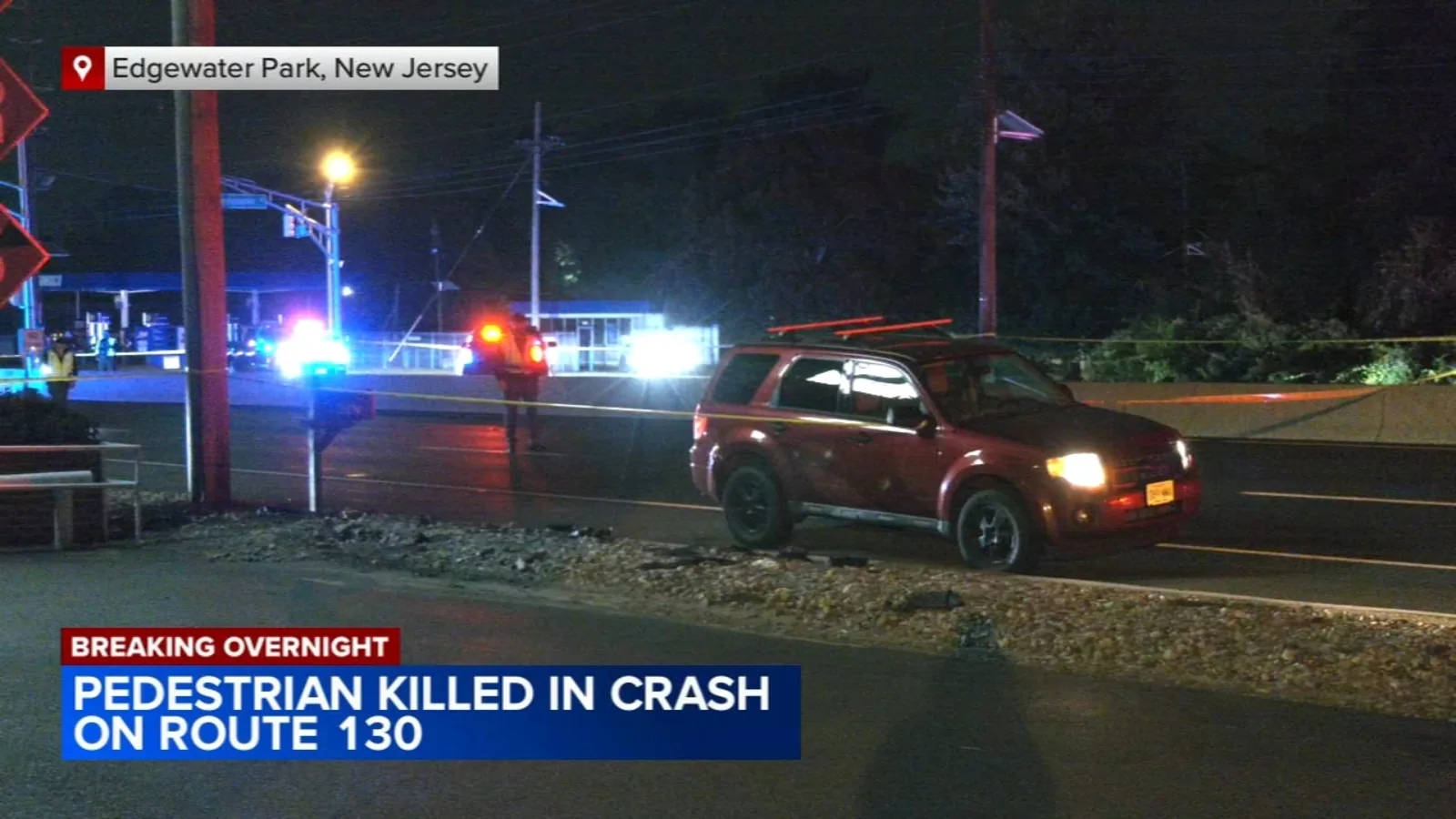 Police investigate a fatal pedestrian crash on Route 130 in Edgewater Park, New Jersey