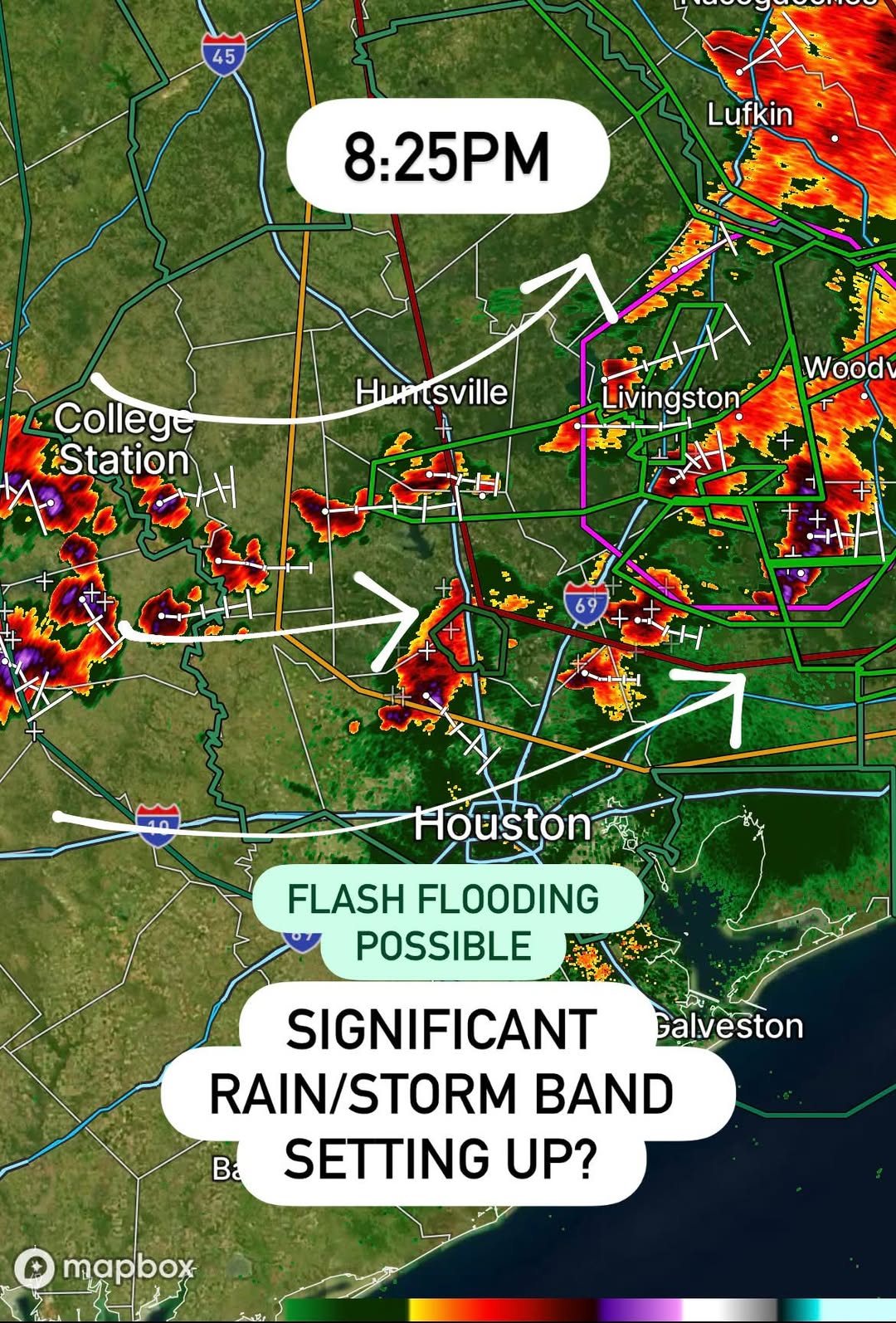 New Storm Band Emerges Near Houston Texas as Edouard's Leftover Moisture Fuels Flash Flooding Risk and Rotation Threat Tonight