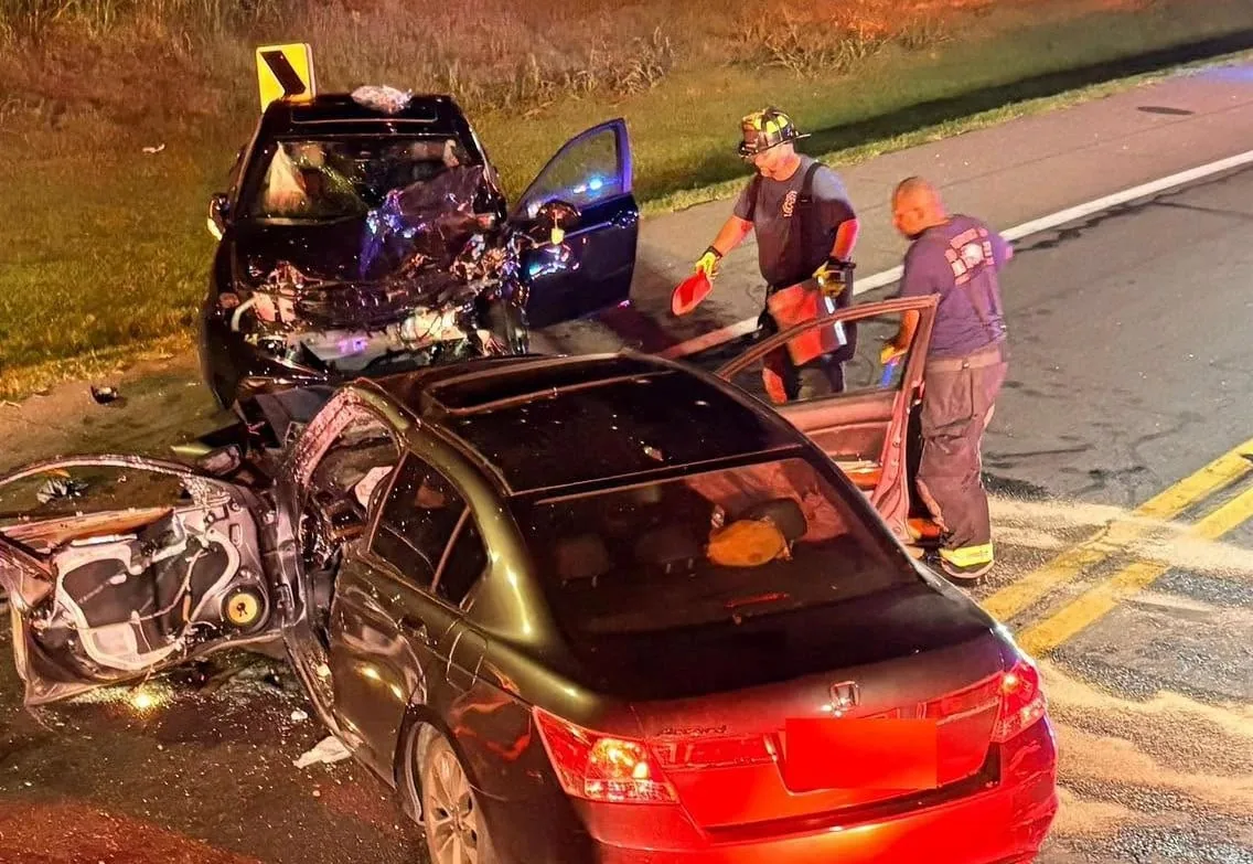 Emergency crews respond to a head-on crash on Long Neck Road in Millsboro, Delaware