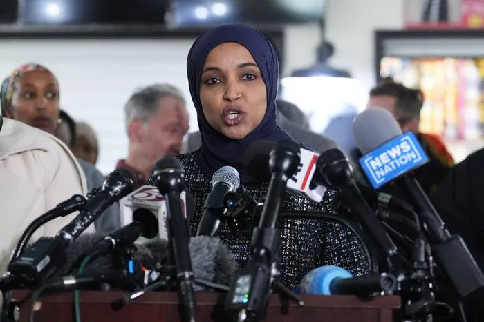 Ilhan Omar speaks at a town hall event in Minneapolis