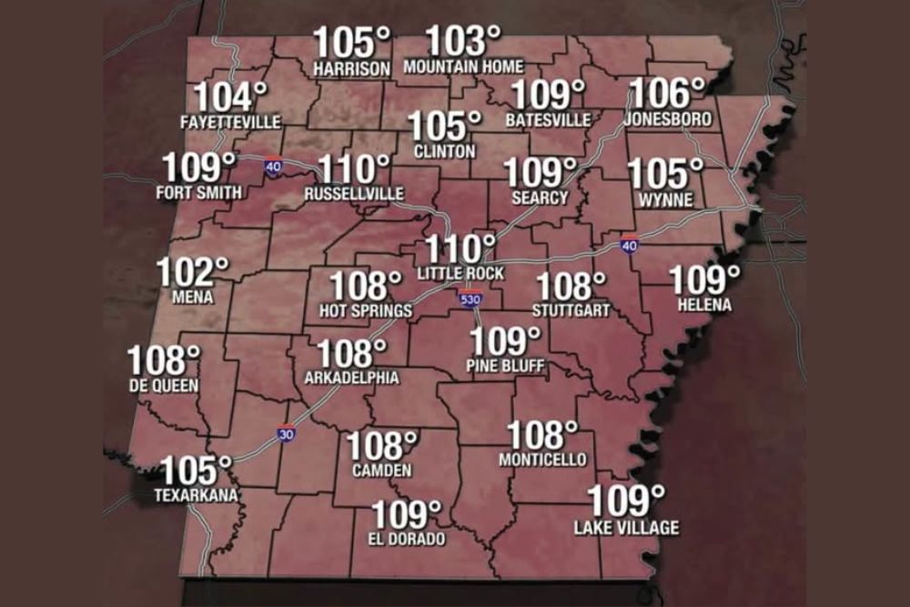 Extreme Heat Warning Issued for Fort Smith as Statewide Heat Advisory Pushes Arkansas Heat Index Values Near 110 Degrees Sunday