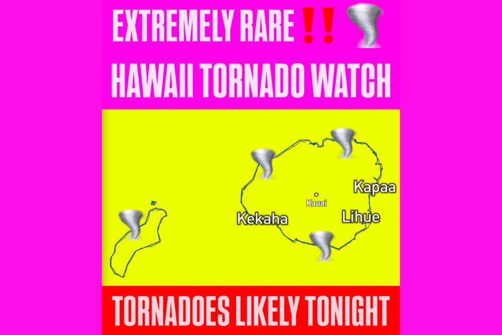 Extremely Rare Tornado Watch Hits Kauai as Hurricane Lowell Passes Near Hawaii Tonight With Risk of Tornadoes and Waterspouts Until Tuesday AM