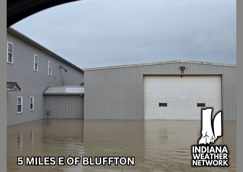 Flash Flooding Submerges Business Property Five Miles East of Bluffton Indiana as the Rising Wabash River Overflows Its Banks Across Adams County