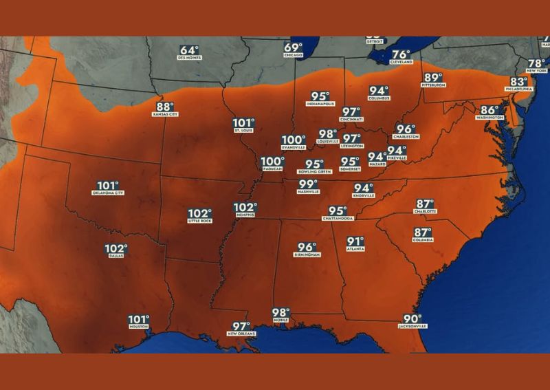 Heat Index Values Hit Near 100 Across Kentucky and the Deep South This Week as July Like Muggy Heat Lingers Through Friday