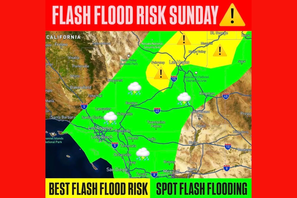 Hurricane Marie Moisture Fuels Sunday Flash Flood Risk From Southern California Through Nevada Into Southern and Central Utah