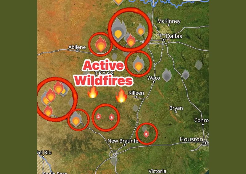 Numerous New Wildfires Pop Up and Spread Quickly West of I-35 Across Central Texas as Elevated Fire Risk Continues Through the Week