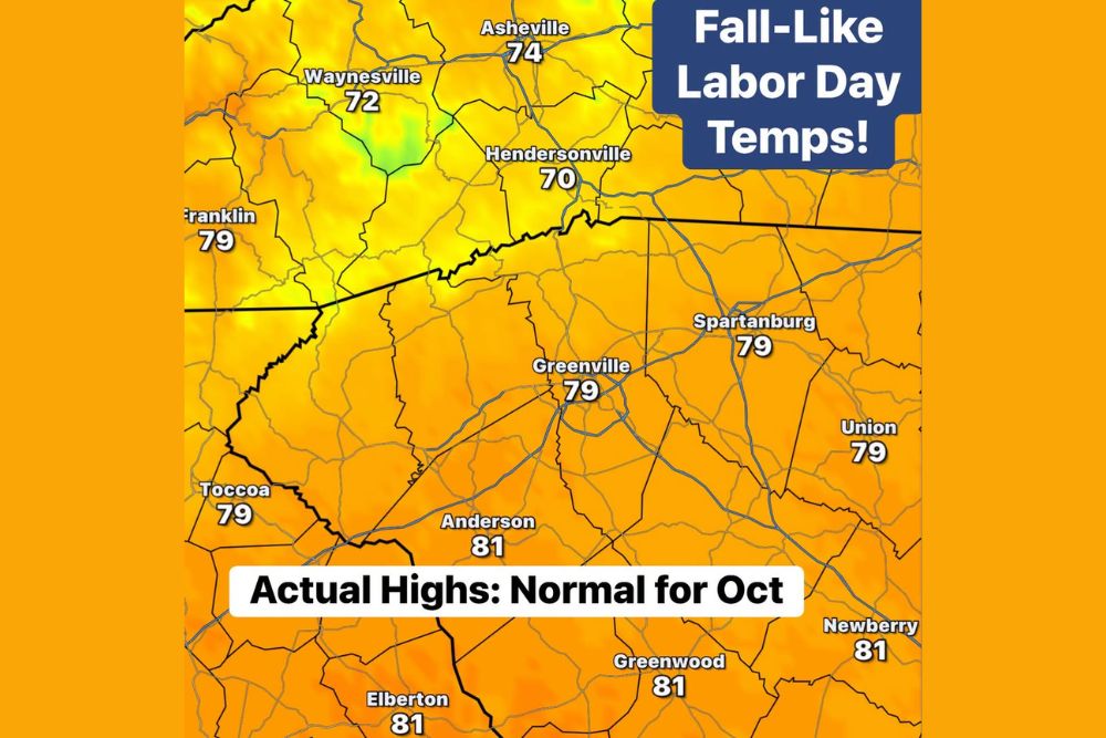 October Like Temperatures Bring Fall Feel to Labor Day Across Western North Carolina and Upstate South Carolina Before Heat Returns
