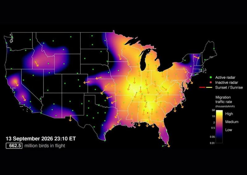 Over 660 Million Birds Take Flight Tonight Across the Entire US as the Fall Migration Strongly Overperforms With a Favorable Northerly Airmass