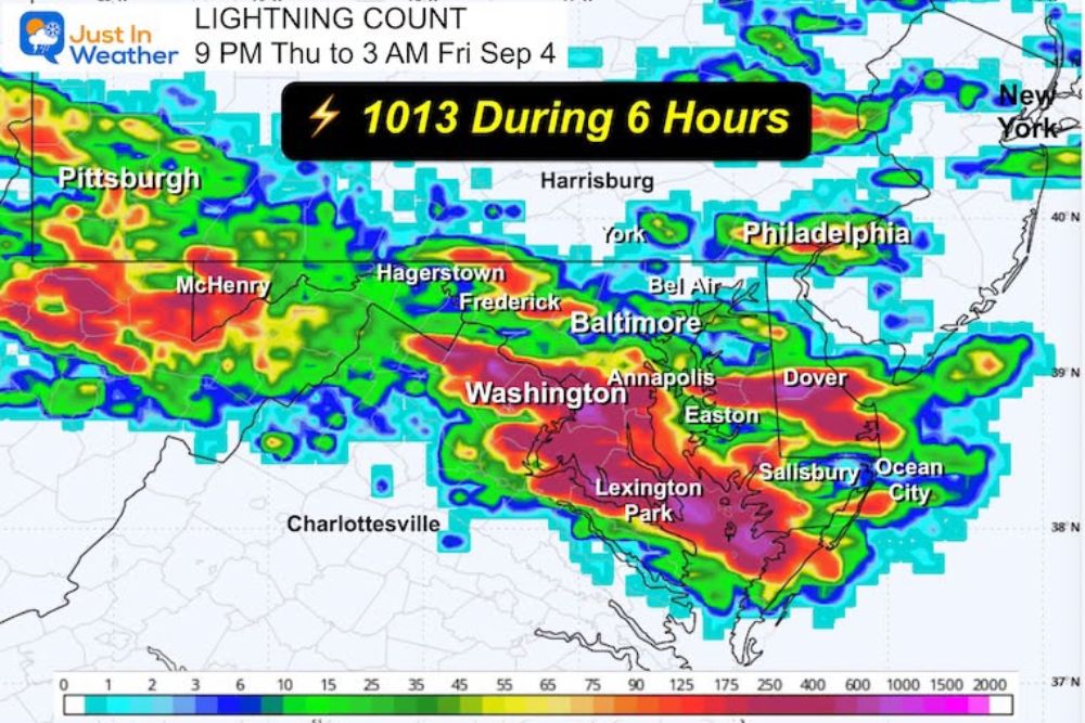 Overnight Lightning Show Dazzles Maryland as Over 1,000 Strikes Recorded Near Sykesville With Thundershowers Lingering Into Saturday
