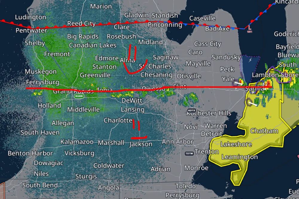 Possible Tornado Track Sought From Lapeer to Port Huron Michigan as Severe Storm Threat Fades and Boundary Slides South Overnight Late Thursday