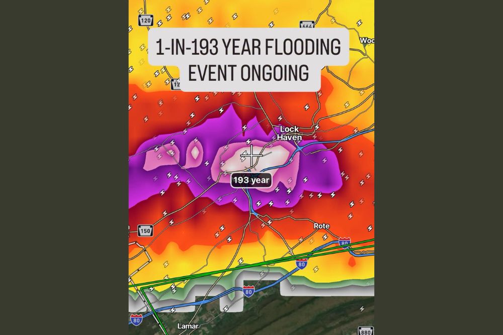 Rare 1-in-193 Year Flooding Event Strikes Near Lock Haven Pennsylvania as Over 4 Inches of Rain Trigger Widespread Flash Flooding