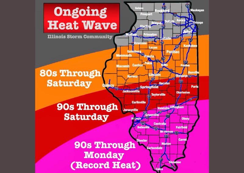 Record Breaking Heat Wave Grips Southern Illinois With Heat Index Values of 100 to 110 Expected Every Day This Week