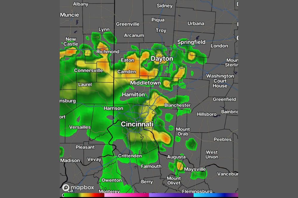 Scattered Morning Storms With Locally Heavy Rain Target Dayton and Cincinnati Ohio Tomorrow as a Slow Storm System Lifts Northeast Past Sunrise