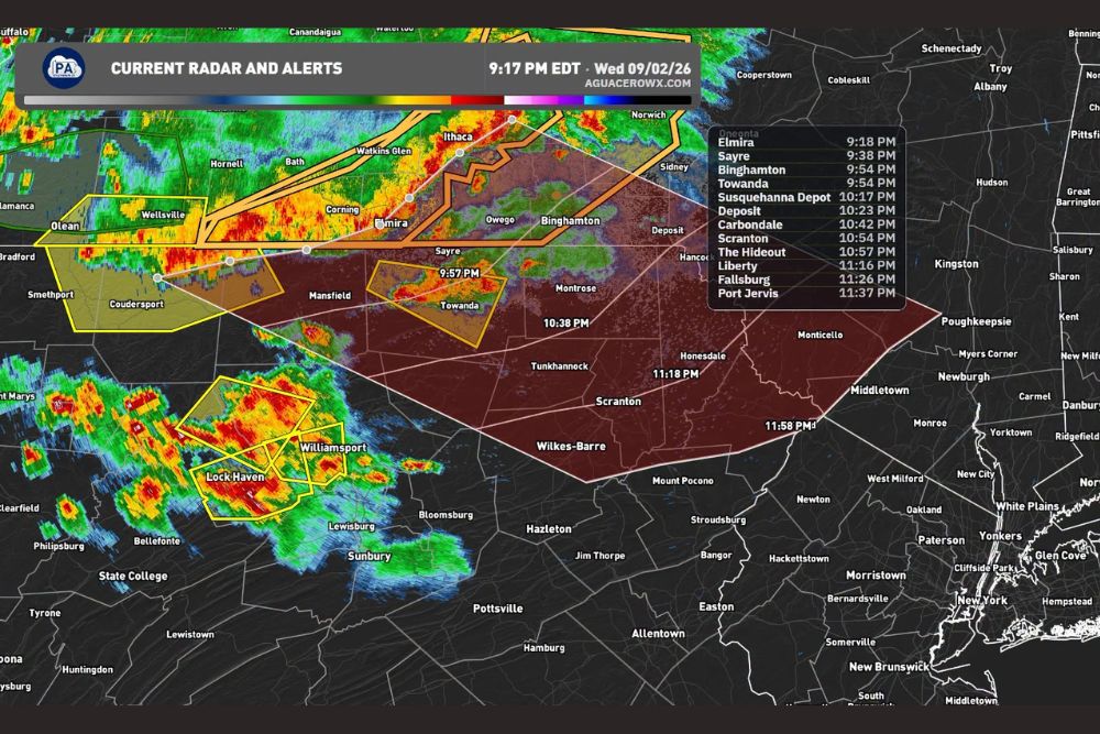 Severe Storms Push Across Northern Pennsylvania Tonight Bringing Damaging Winds, Large Hail and Isolated Tornado Threats Into New York