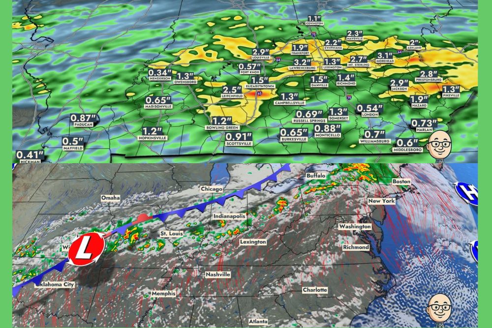 Slow Moving Cold Front Brings Rain and Thunderstorms to Kentucky as Northern and Eastern Areas Could See Two to Three Inches Through Friday