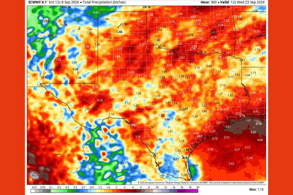 Texas Set for Widespread Heavy Rain by Late September as Strong Cool Front Approaches and El Nino Continues Strengthening Across the Pacific