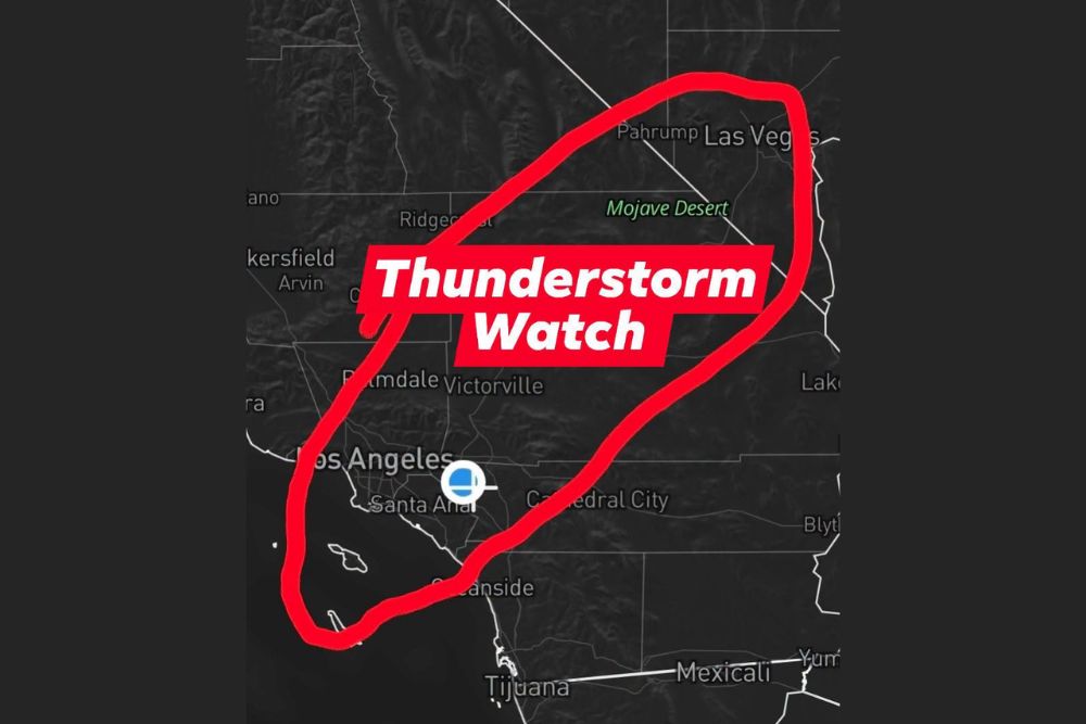 Thunderstorm Watch Issued Across Southern California and Southern Nevada Sunday as Hurricane Marie Pushes Powerful Upper Level Lift Inland