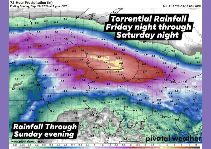 Two Rounds of Torrential Storms Bring Flash Flood Threat and Damaging Wind Risk to Central Illinois This Friday Night Into Saturday Night