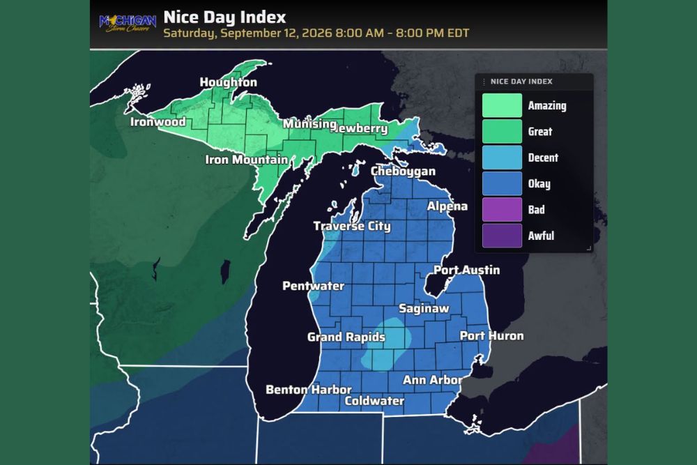 Upper Peninsula Sees Amazing to Great Weather Today as Cooler Air Delivers Best Conditions While Lower Peninsula Stays Warm and Muggy Saturday