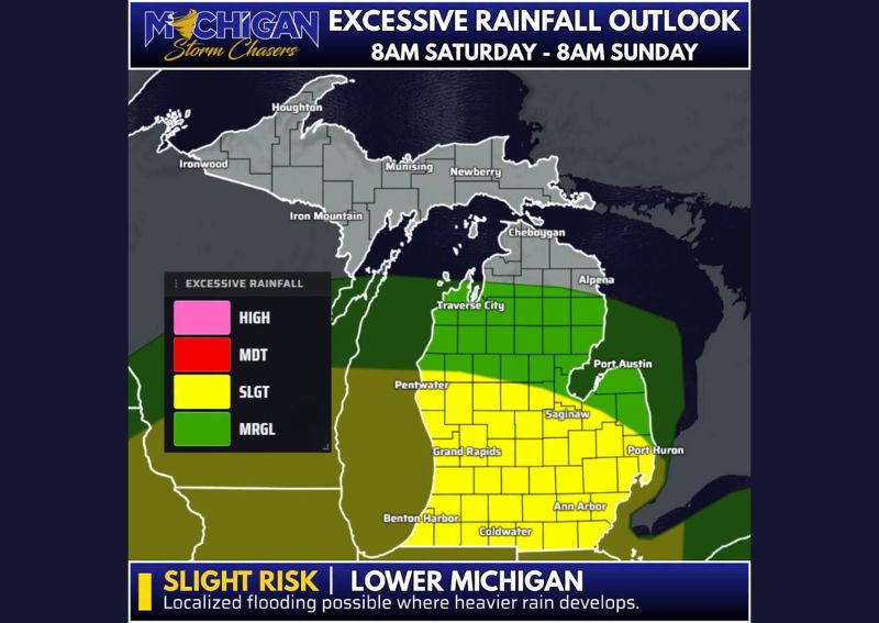 WPC Places Southern Lower Michigan Including Grand Rapids Saginaw and Ann Arbor Under Slight Risk for Excessive Rain and Flooding This Weekend