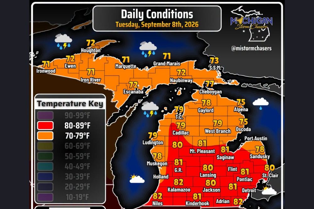 Warm Front Brings Scattered Storms to Northern Michigan Tuesday While Southern and Central Michigan Warm Into the Lower 80s With Rising Humidity