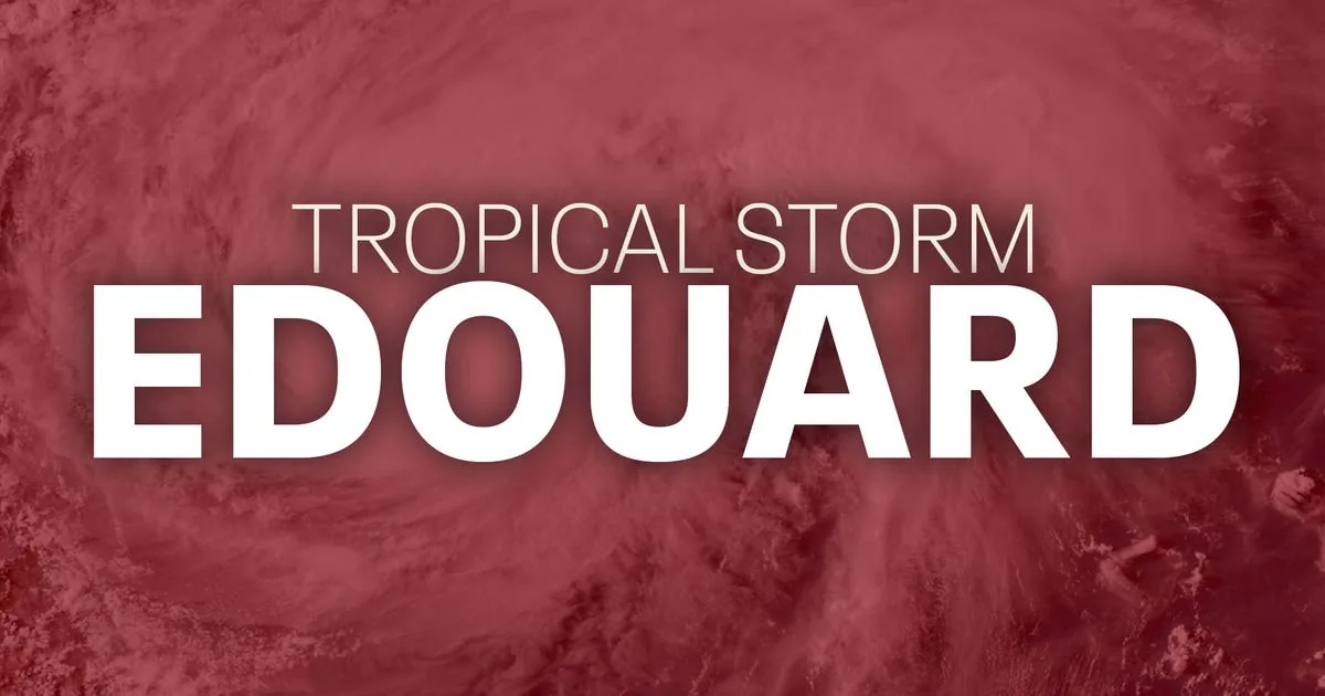 Live tropical storm tracker map showing Edouard’s path, wind speeds, and Texas alerts