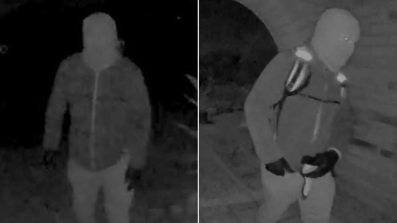 Masked man standing at a front door captured on a home security camera